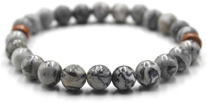 Kartini Studio Natural Stone Bracelet, Grey Wolf Bracelet, Grey Stone Bead Jewelry, Wolf Information Card - Image 3