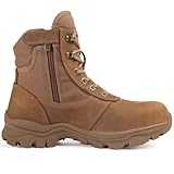 DahWe Men's Steel Toe Boots-6 inch Side Zipper Non Slip Puncture Resistant Lightweight Comfortable Indestructible Safety Shoes for Construction Warehouse Roofing Logger Riding/Brown US Size 11