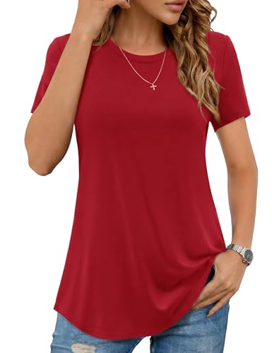 Aottori T-Shirt Damen Rundhals Sommer Oberteile Tshirt Kurzarm Basic Tops Elegant Locker Tee Shirts Einfarbig