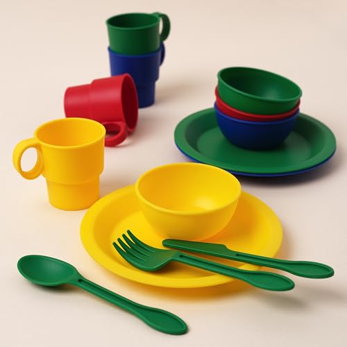 image for KidKraft 27-Piece Primary Colored Cookware Set, Plastic Dishes and Ute