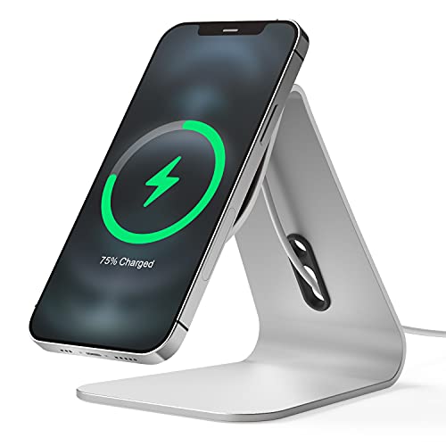 elago MS4 Charging Stand Compatible with MagSafe Charger - Durable Aluminum Phone Stand for FaceTime and Streaming, Compatible with iPhone 13 Models (Cable not Included) (Silver)