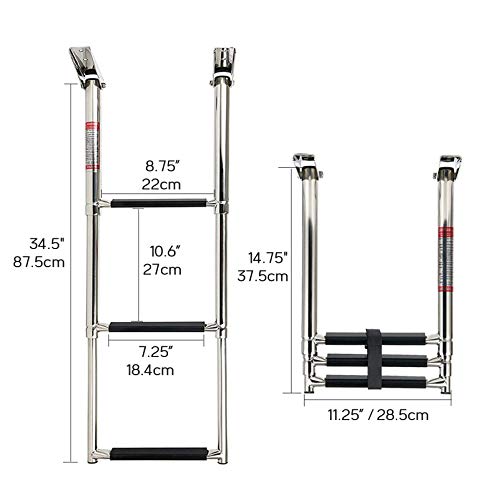 Xinkunmarine 3 Step Boat Ladder,304 Stainless Steel Folding Dive Ladder,Telescoping Dock Ladder For Marine Boat,Pontoon Boat,Yacht #TOP2