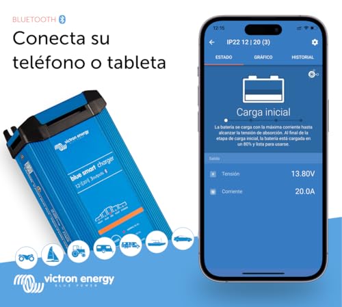 Miniatura 2 de Victron Energy Blue Smart Ip22 12-Voltios 20 Amperios 230v, Cargador De Batería De 3 Salidas Cee 7 7, Bluetooth