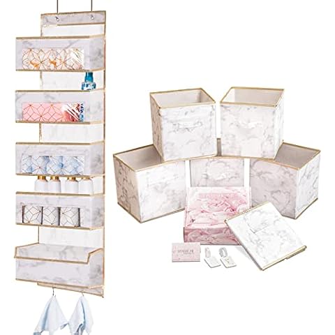 DAMAHOME Storage Bins 11Inch Set of 6 | Over Door Hanging Organizer for Home Marble Cover