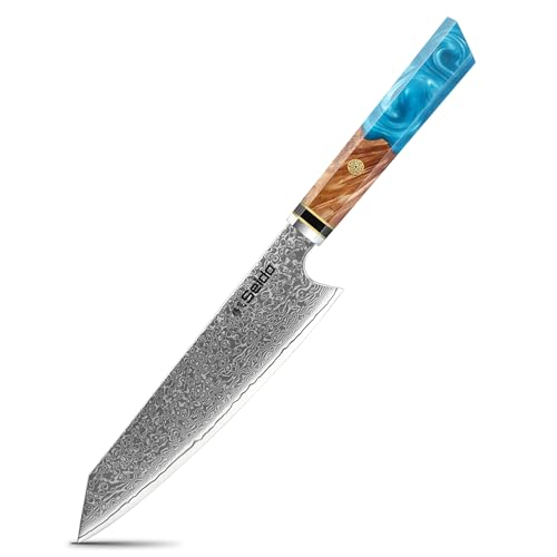Seido Knives Kiritsuke Chef Knife - Precision Culinary Mastery with Epoxy Resin Stabilized Wood Handle in Sky Blue