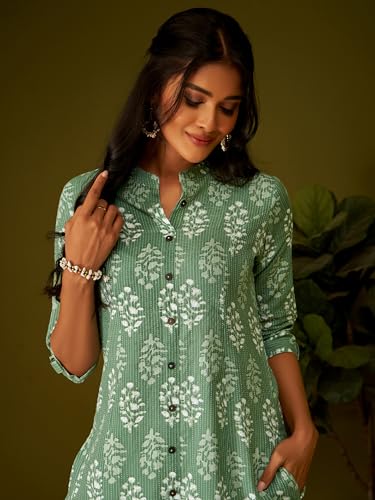 Image of DRESOUL Women's Cotton A-Line Calf Length 3 /4 Sleeve Ethnic Kurti