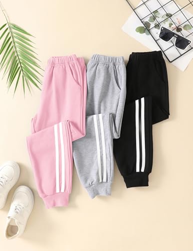 Girls' 3 Pack Sweatpants Kids Cotton Elastic Waisted Joggers Athletic Pants with Pockets 4-12 Years2