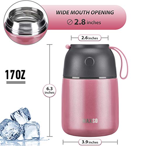 Image of Insulated Food Jar for Hot & Cold Food for Kids Adult,17 oz Soup Thermo Hot Food Containers for Lunch, Triple Layer Insulation Stainless Steel Food Jar with Spoon (Pink)