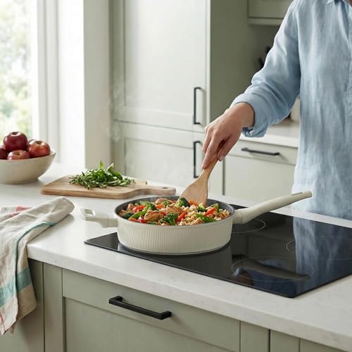 Russell Hobbs CôTe Ceramic 28Cm Sauté Pan With Pfas-Free Non-Stick Coating - Forged Aluminium Body, Soft-Touch Handles & Glass Lid With Steam Vent, Induction Compatible - 6