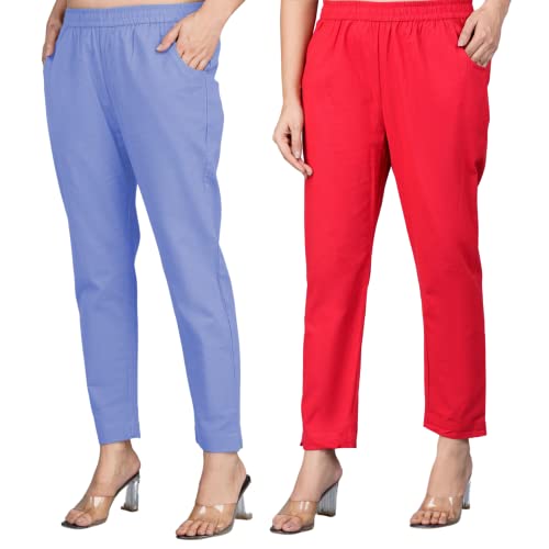 Image of Regular Fit Fully Elastic Waist Ankle Length Premium Cotton Casual Trouser Pant (Combo Pack of 2)