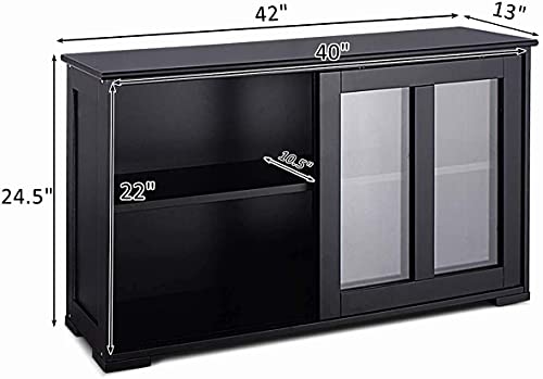 Fantask Kitchen Storage Cabinet Sideboard, Stackable Buffet W/Height-Adjustable Shelf & 2 Glass Sliding Doors, Accent Console Table For Kitchen Dining Living Room Hallway Office (Black) #TOP6