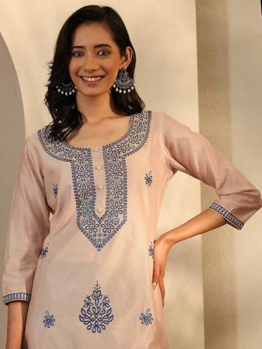 Image of Libas Embroidered Chanderi Silk Straight Kurta | Ethnic Wear |Wedding Dress | Ocassion Wear