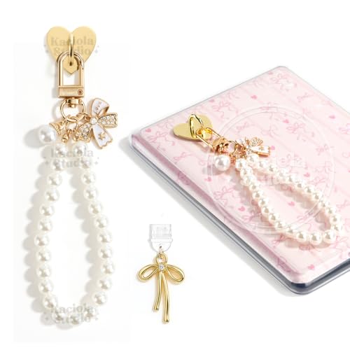 Kaciola Charm Chains for Kindle, Pearl Chain Purple Bow Pendant Cute E-reader Phone Charm Bracelets Accessories Gift for Reader Booklovers Women Men, Charms Compatible for Kindle/E-Reader/Phone (D04) - image 1