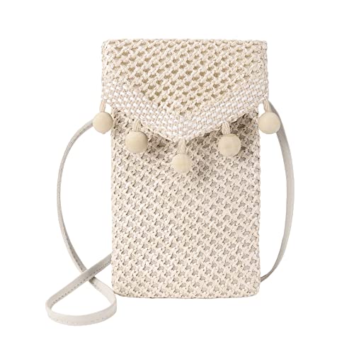 Womens Straw Cell Phone Purse Small Crossbody Bag Tassel Shoulder Bag for Summer