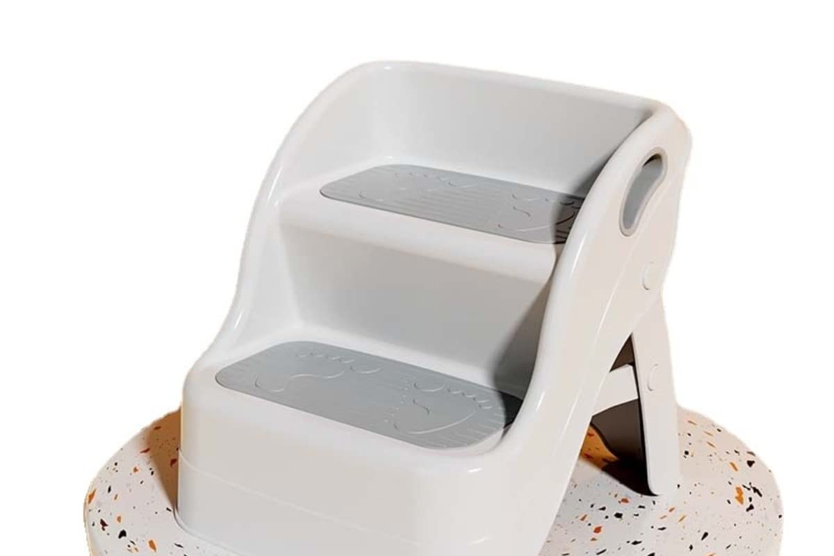 Marchepied enfant 2 marches pour cuisine et toilette couleur blanc cassé