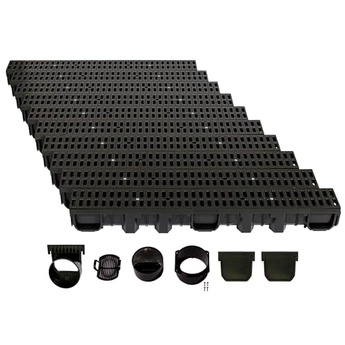 ScarMaxx - A15 - Entwässerungsrinne Set - 13 x 1000 x 11,5 cm - Bodenrinne - Regenwasser Ablauf - Abfluss mit Gitter - Drainagekanal - Kunststoff - mit Stegrost Classic Schwarz