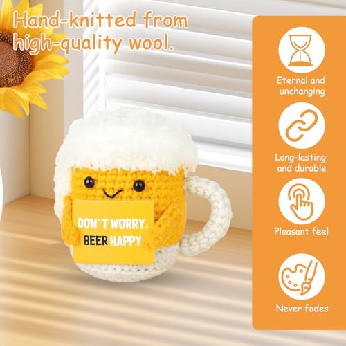 BCYSNR Emotional Süßes Haken Kartoffel Partner Spielzeug mit Positiven Karten Zum Aufmuntern,Gestrickte Puppe Bier,Emotionale Unterstützung,Handgefertigt Häkel Puppen,für Emotionale Aufmunterung