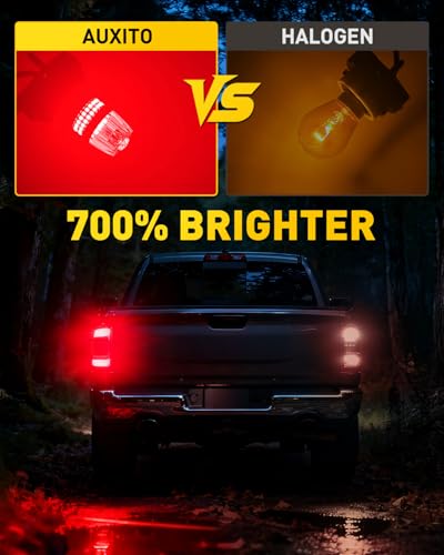 Image of AUXITO 1156 LED Bulbs Red Brake Lights Tail Lights, 700% Brighter 7506 BA15S P21W 1141 1003 LED Bulbs with Projector for Stop Third Brake Backup Reverse Tail Turn Signal Marker Light, Pack of 2