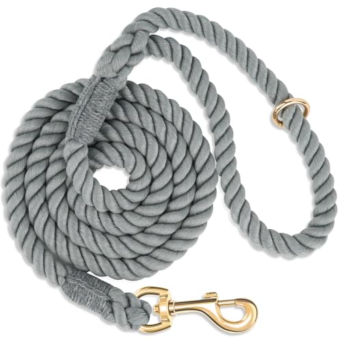 NUGUTIC Guinzaglio per cani in corda da 1,5 m di cotone intrecciato fatto a mano, con chiusura in metallo resistente, per cani di taglia piccola, media e grande, grigio