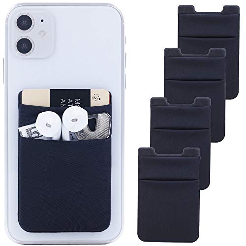 4Pack Cell Phone Card Holder Stretchy Lycra Pocket Sticker for Back of Phone Credit/ID Card Sleeve Adhesive Stick on Wallet for iPhone,Android and All Smartphones-Black