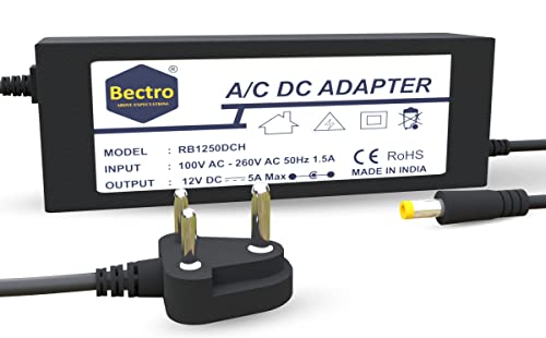 Image of 12 Volt 5 Amps 60 Watt Switch Mode Power Supply /Adapter,Ac To Dc Converter Compatible For Battery Charger,Cctv Camera & Other Electronic Devices,Black