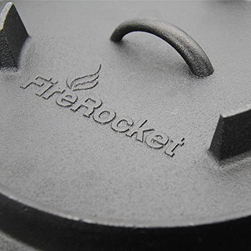 Foto von FireRocket Dutch Oven 9 qt 8,5 L | Premium Gusseisen Schmortopf ohne Füße | Robuster Gusstopf Feuertopf für Outdoor Camping | Gasgrill Lagerfeuer
