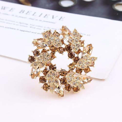 Image of Rhinestone Flower Brooch for Women Crystal Wreath Brooch Pin Stylish Big Flower Brooch Rhinestone Crystal Bauhinia Flower Wreath Brooch Elegant Clothing Hat Bag Accessories Christmas Wedding Bridal Birthday Jewelry