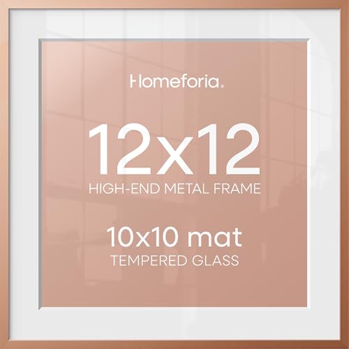Image of Homeforia 12x12 Rose Picture Frame, High-End Metal, 10x10 Mat, Glass | High End Aluminum, Tempered Glass, Acid-Free 10x10 Removable Mat, 12x12 in Edge-to-Edge Display 12x12, Wall Kit, Set Of 2