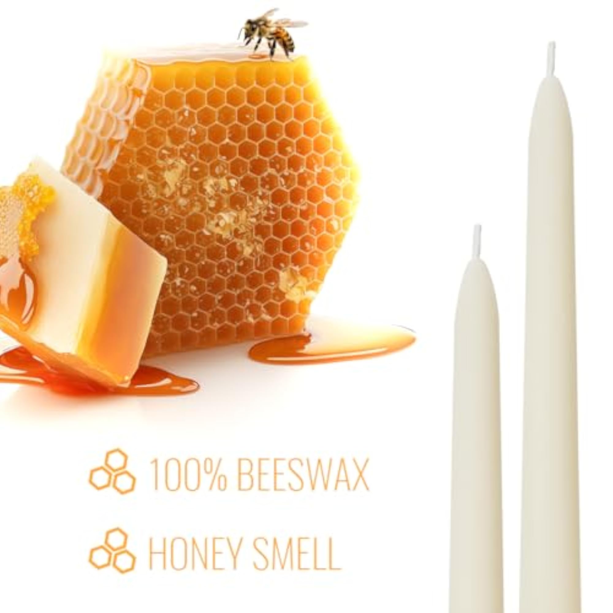 White Beeswax Taper Candles, Unscented and Smokeless