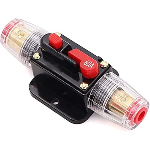 Inline Audio Fuse Holder 12V-24V DC Circuit Breaker Switch Resettable Fuse Holders Inverter for Car Audio Stereo RV Home Marine Boat Truck System Protection (60A) Cover