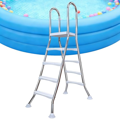 Escalera para piscina sobre tierra de acero resistente 4 peldaños miniatura 1
