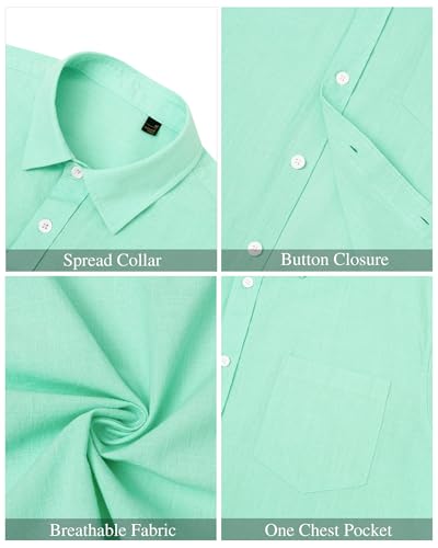 Image of J.VER Mens Linen Shirt Short Sleeve Button Down Casual Summer Shirts | Cotton Linen, Untucked, Big Tall, from Beach Camp Vacation, Cruise Fishing, Work Office, to Wedding Party Family, with Pocket