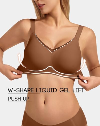 Image of VQJ Women's Full Coverage Jelly Comfort Support Wireless Bra with Breathable V-Mesh, No Underwire Push Up Everyday Bralette