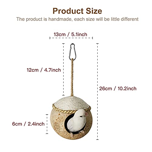 Bird House With Coconut Woven Straw, Natural Coconut Bird Cage With Woven Cover，Bird Nest For Parrot, Hamster, Squirrel, Rat, Lovebird, Finches #TOP4