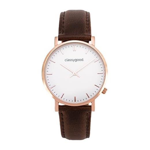 classygood. "Classic" damer/män klocka analog kvartsur med läder armband brun roséguld urtavla vit bälte 36mm
