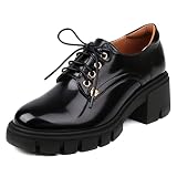 Latasa Oxford Shoes for Women Black Platform Chunky Oxfords Round Toe Lace up Loafers Business Casua