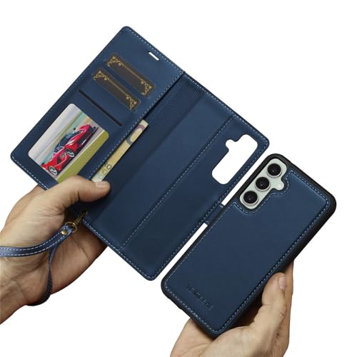 Housse Samsung S23 FE étui portefeuille bleu cuir aimanté amovible