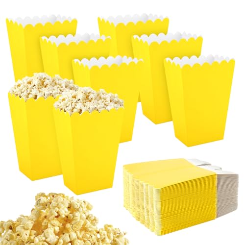 APOMOONS 50 Pezzi Scatola di Popcorn Bianca, Popcorn Scatole di Carta Mini Contenitori Carta per Popcorn, Sacchetti Pop Corn, per Posizionare Popcorn e Snack in Cinema Feste Picnic Feste (giallo)