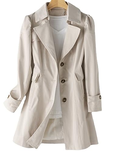 Dninmim Women's Casual Windbreaker Single Breasted Lapel Coats Solid Slim Jackets Trench2