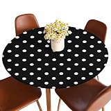Guxxuil Polka Dot Round Table Cloth Cover Black White Spot Classic Vintage Doodle Polka Dots Tablecloth for Indoor Outdoor Picnic Party Fit for 40'-44' Round Tables