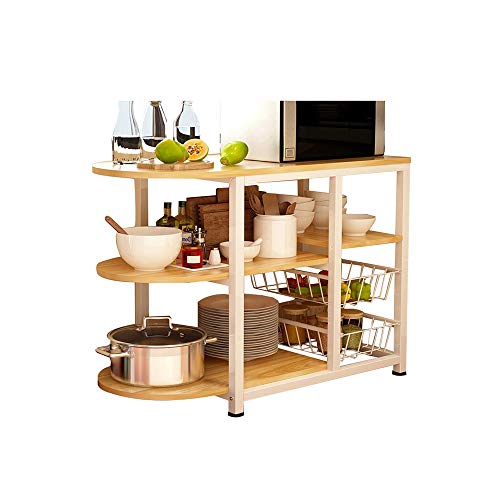 QFFL Scaffali da Cucina, Storage Rack, Kitchen Baker's Rack Utility Storage Shelf Microonde Stand 3-Tier + 3-Tier Table per Spice Rack Organizer Workstation Scaffale (Dimensioni : 80x33x77cm)