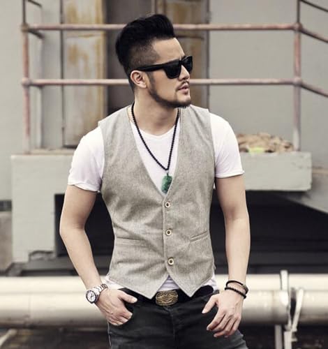 Tuikayoo Men's Summer Linen Vest Suit Waistcoat Casual Vest Regular Fit3