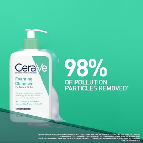 CeraVe Foaming Cleanser for Normal to Oily Skin with Niacinamide & 3 Essential Ceramides, Developed with Dermatologists, Gently Cleanses & Removes Excess Oil, Fragrance-Free - 5