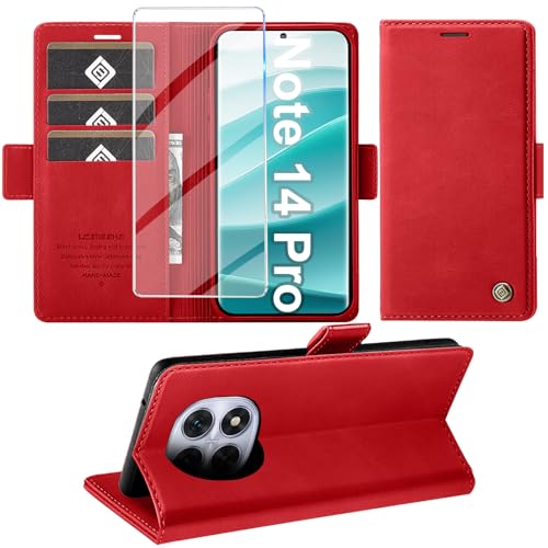 Étui Xiaomi Redmi Note 14 Pro 5G rouge avec compartiment cartes robuste