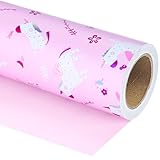 WRAPAHOLIC Reversible Girls Wrapping Paper - Mini Roll - 17 Inch x 33 Feet - Pink Unicorn Wrapping Paper for Kids Girls Birthday, Holiday, Party, Baby Shower