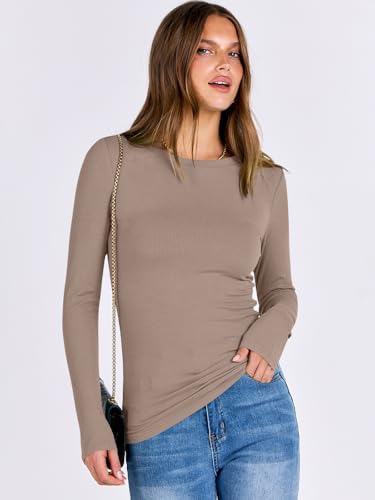 Image of ANRABESS Women Long Sleeve Shirts Rib Knit Slim Fit Tops Basic Tee Spring Outfits Casual T-Shirt Underscrubs Layer Clothes