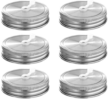 Stainless Steel Mason Jar Lids,12 Pack Polished Surface,Reusable and Leak Proof,Storage Caps with Silicone Seals (6-Pack Stainless Steel Lids with Straw Hole(Regular Mouth))