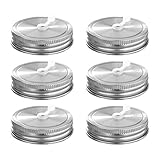 Stainless Steel Mason Jar Lids,12 Pack Polished Surface,Reusable and Leak Proof,Storage Caps with Silicone Seals (6-Pack Stainless Steel Lids with Straw Hole(Regular Mouth))