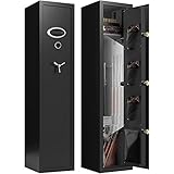 RETLLAS Biometric Rifle Gun Safe, Fireproof, Quick Access, Large, Long Rifles, Shotguns, 3 Handgun Holsters, 1 Zipper Pocket, Adjustable Shelf, LED Light, Black, 1450 Safe