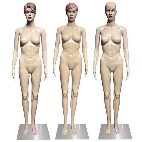 ORTUK Mannequin Full Body Female Torso Body 177 cm Display Manikin Stand with Assorted Head Style 360 Rotatable Detachable Parts Plastic Mannequin Stable Metal Base for Clothing Stores - Only 1pc